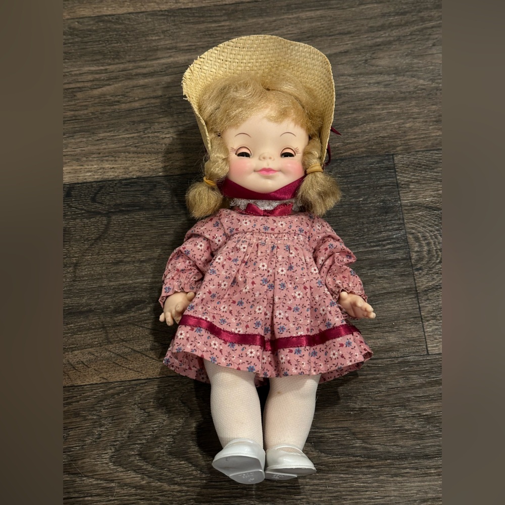 Vintage Effanbee Doll Adorable Pink Floral Doll with Hat